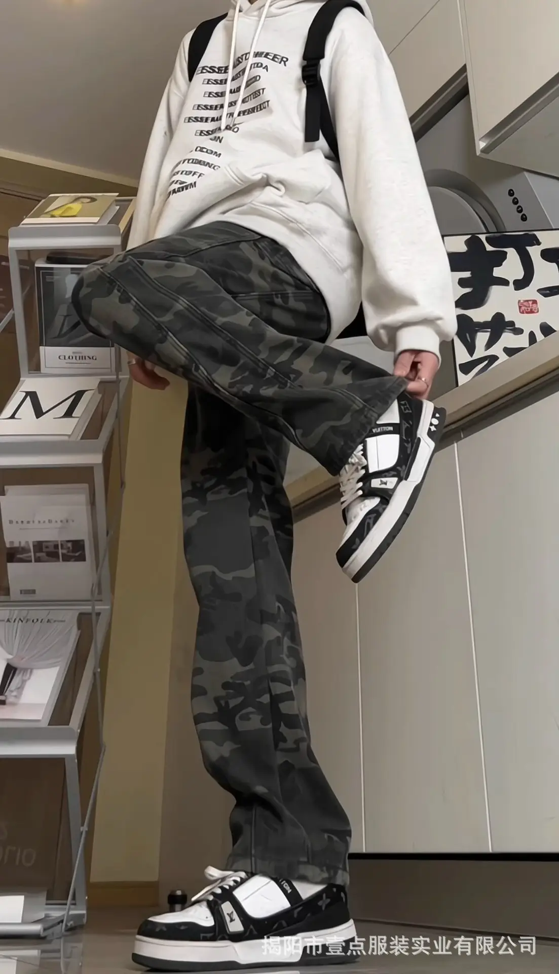 Men Camouflage Wide Leg Jeans Winter Casual All Match — feature 8