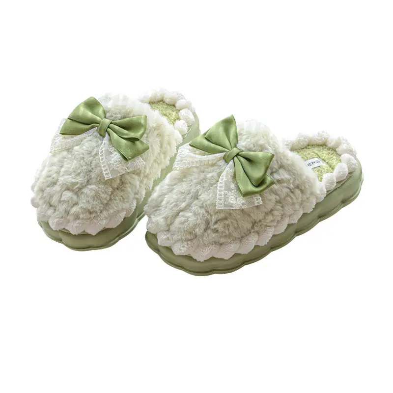 Stomp Feeling Cotton Slippers Home Bow fleece-lined Warm Cotton Slippers Couple Indoor Non-slip Women's All-match Autumn and Winter - Image 8