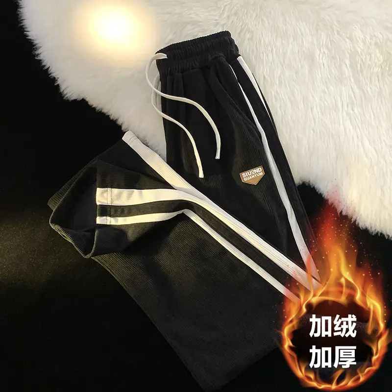 Men Fleece Lined Black Pants Casual 2024 - Image 9