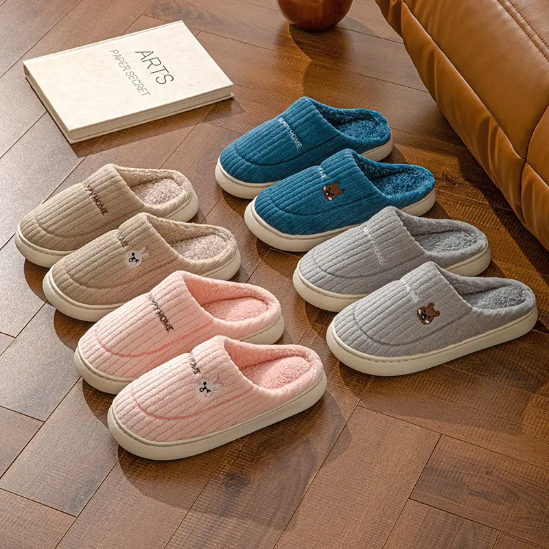 Cotton Slippers for Women, Indoor Home Non-Slip Warm Couple Slippers, Plush Maternity Winter Slippers for Men, Fleece-Lined Couple Style