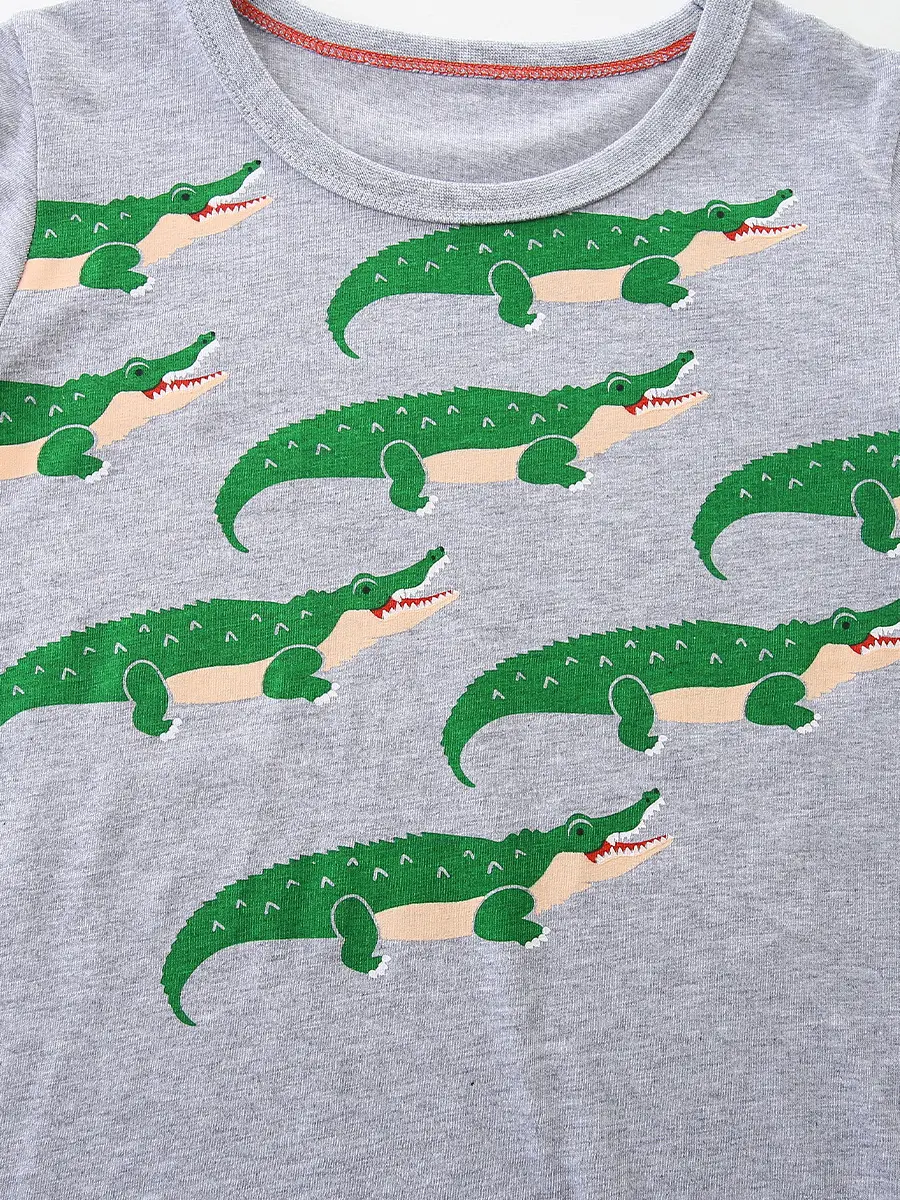 Boy's Long Sleeve Dinosaur Printed T-Shirt Grey Knitted Cotton - Image 4