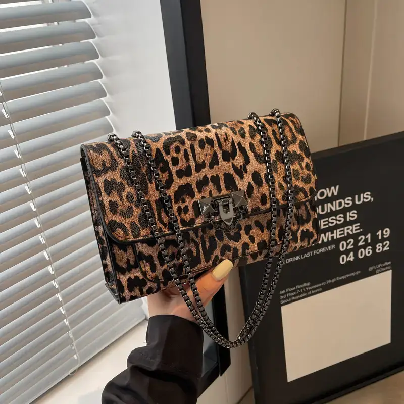 Leopard Print Chain Shoulder Bag Sweet Cool Spice Girl 2024 - Image 6