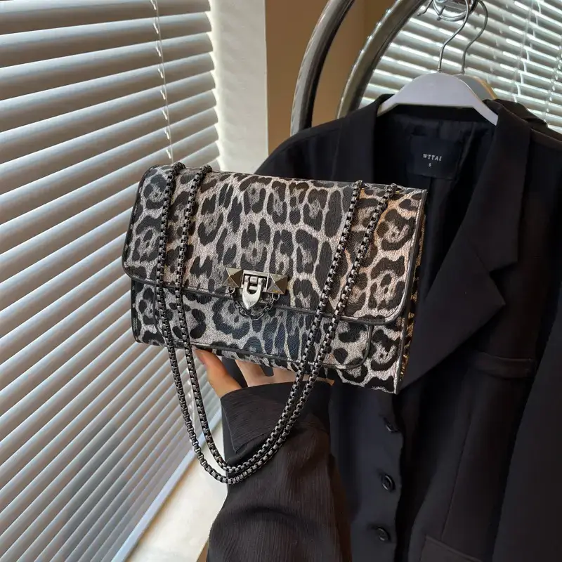 Leopard Print Chain Shoulder Bag Sweet Cool Spice Girl 2024 - Image 7