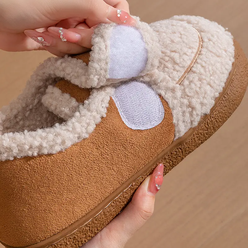 Velcro Bag-heel Cotton Slippers Women's Autumn and Winter Indoor Home Non-slip Warm Moon Shoes for Pregnant Women