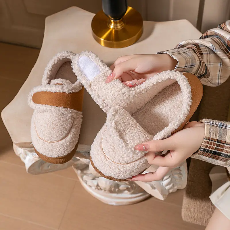 Velcro Bag-heel Cotton Slippers Women's Autumn and Winter Indoor Home Non-slip Warm Moon Shoes for Pregnant Women