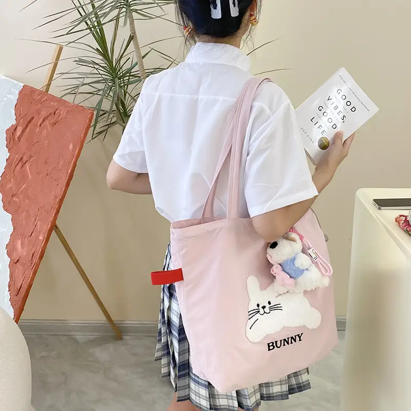 Pink Embroidered Drawstring Shoulder Bag for Girls - Image 5