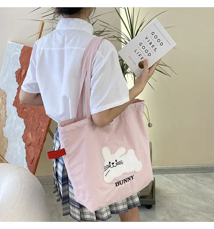 Pink Embroidered Drawstring Shoulder Bag for Girls — feature 11