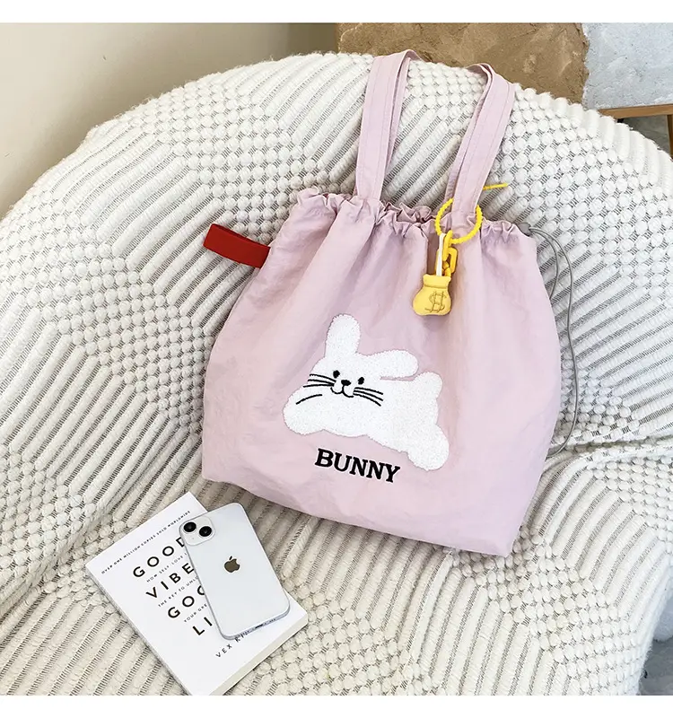 Pink Embroidered Drawstring Shoulder Bag for Girls — feature 14