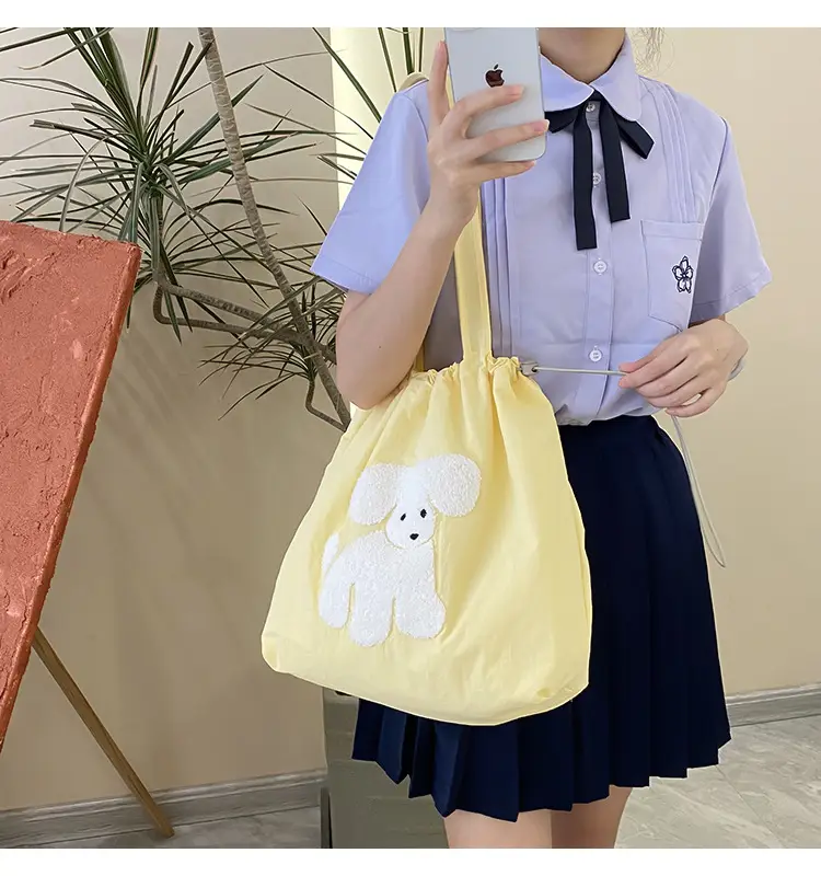 Pink Embroidered Drawstring Shoulder Bag for Girls — feature 4