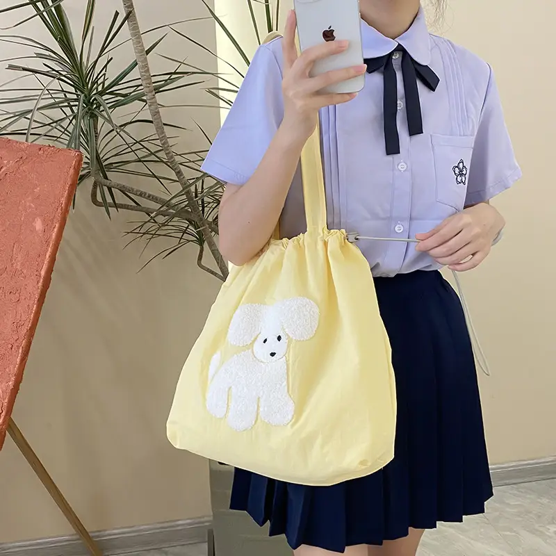 Pink Embroidered Drawstring Shoulder Bag for Girls - Image 2