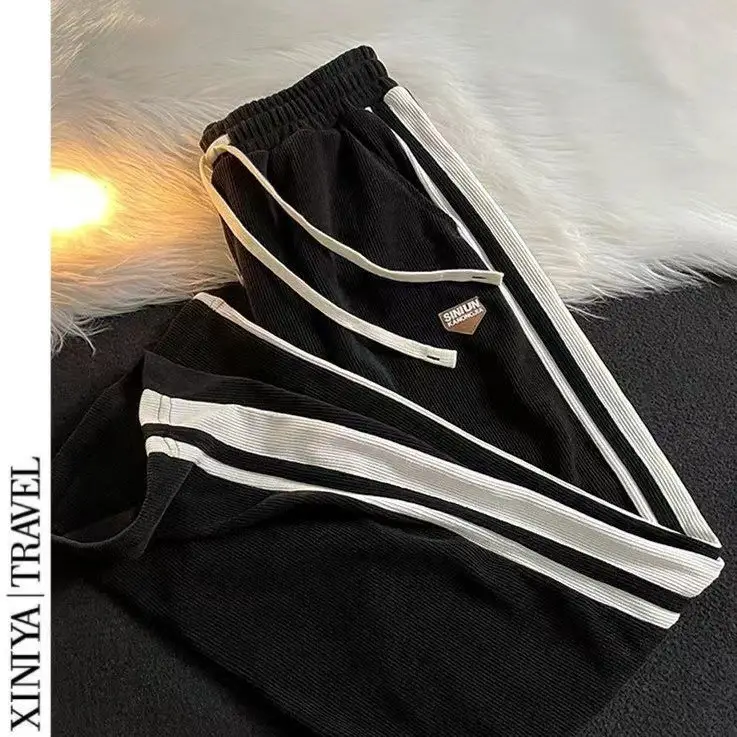 Men's Black American Striped Casual Pants Spring Autumn — feature 7
