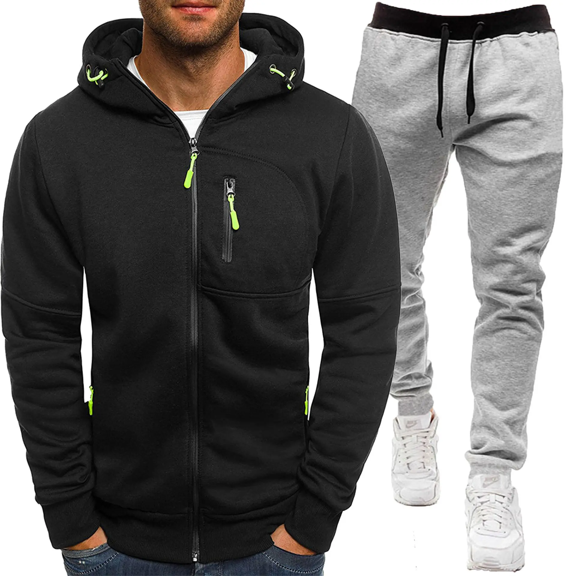 Men Hooded Zipper Track Suit Olive Green 2024 - Image 27