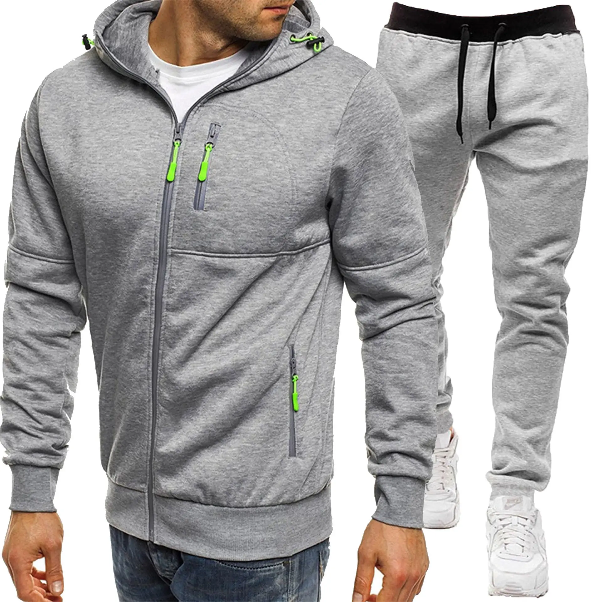 Men Hooded Zipper Track Suit Olive Green 2024 - Image 23