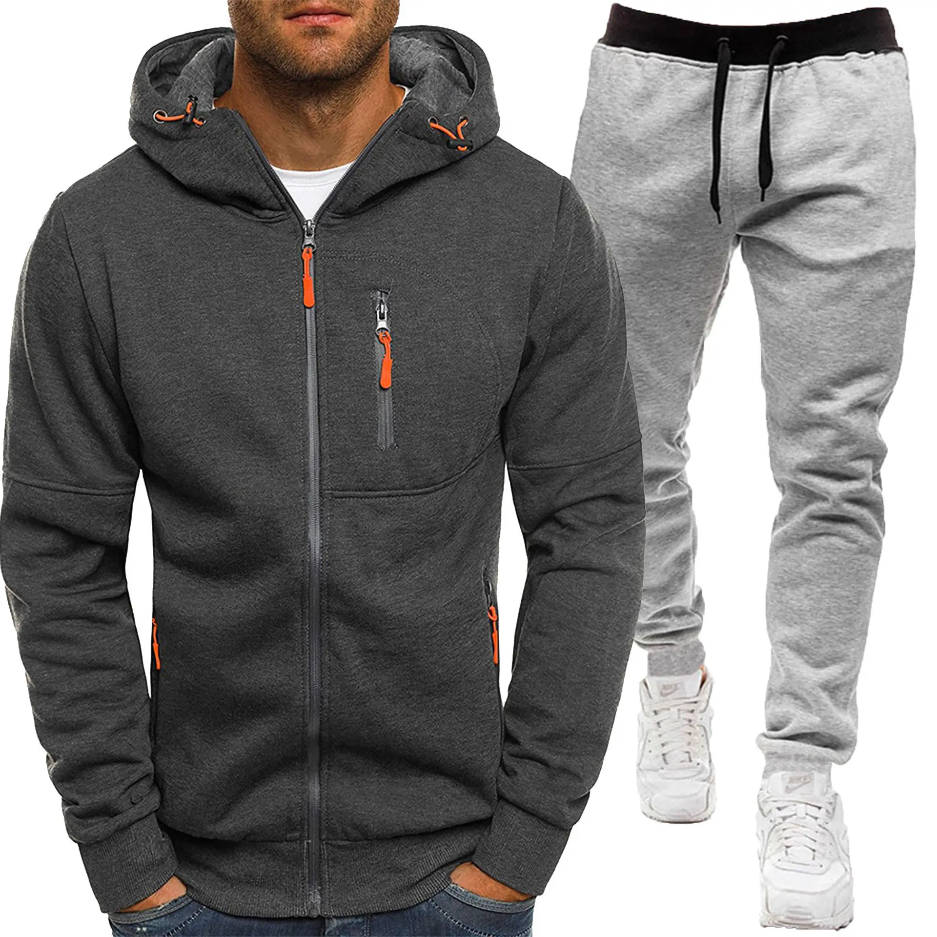 Men Hooded Zipper Track Suit Olive Green 2024 - Image 26