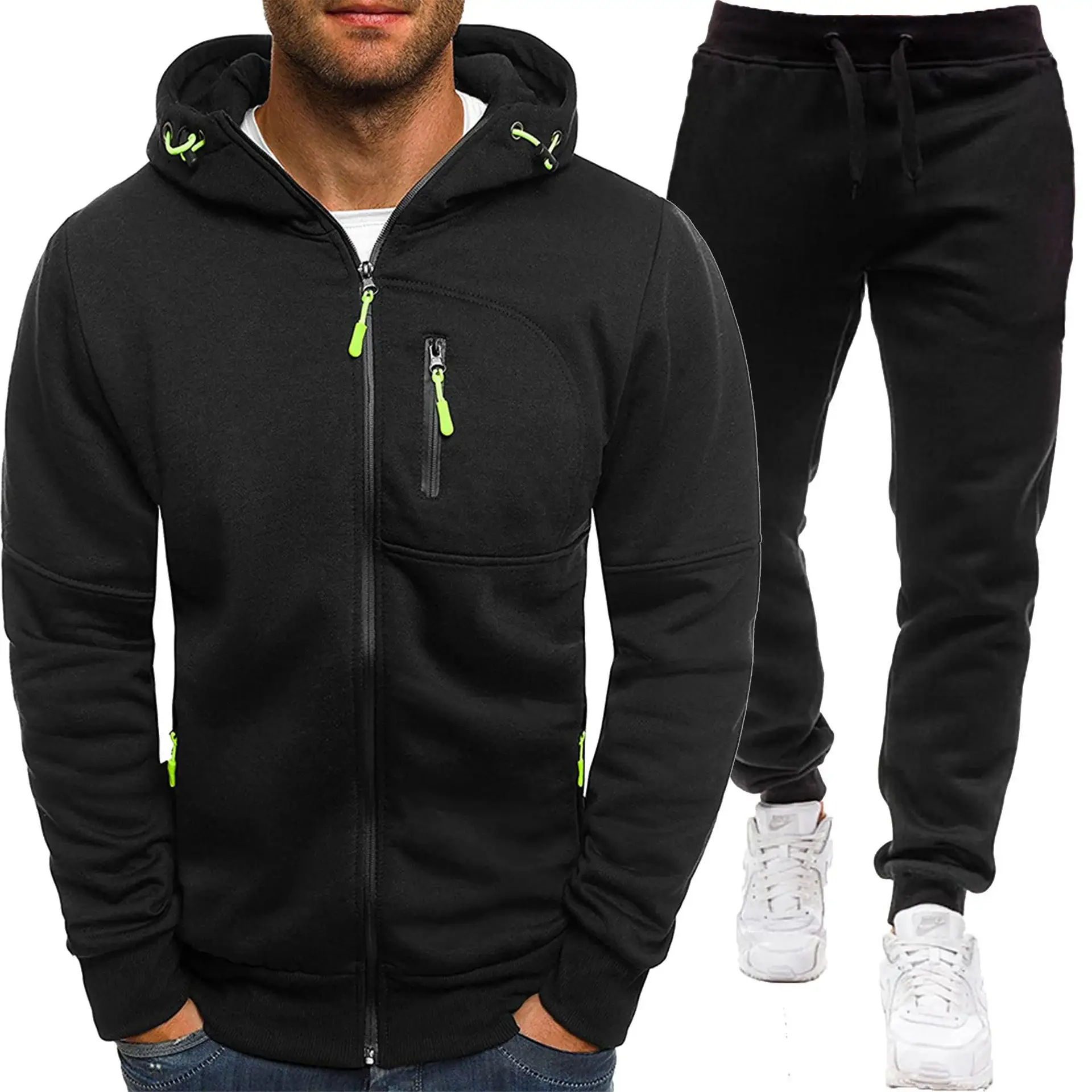 Men Hooded Zipper Track Suit Olive Green 2024 — feature 3