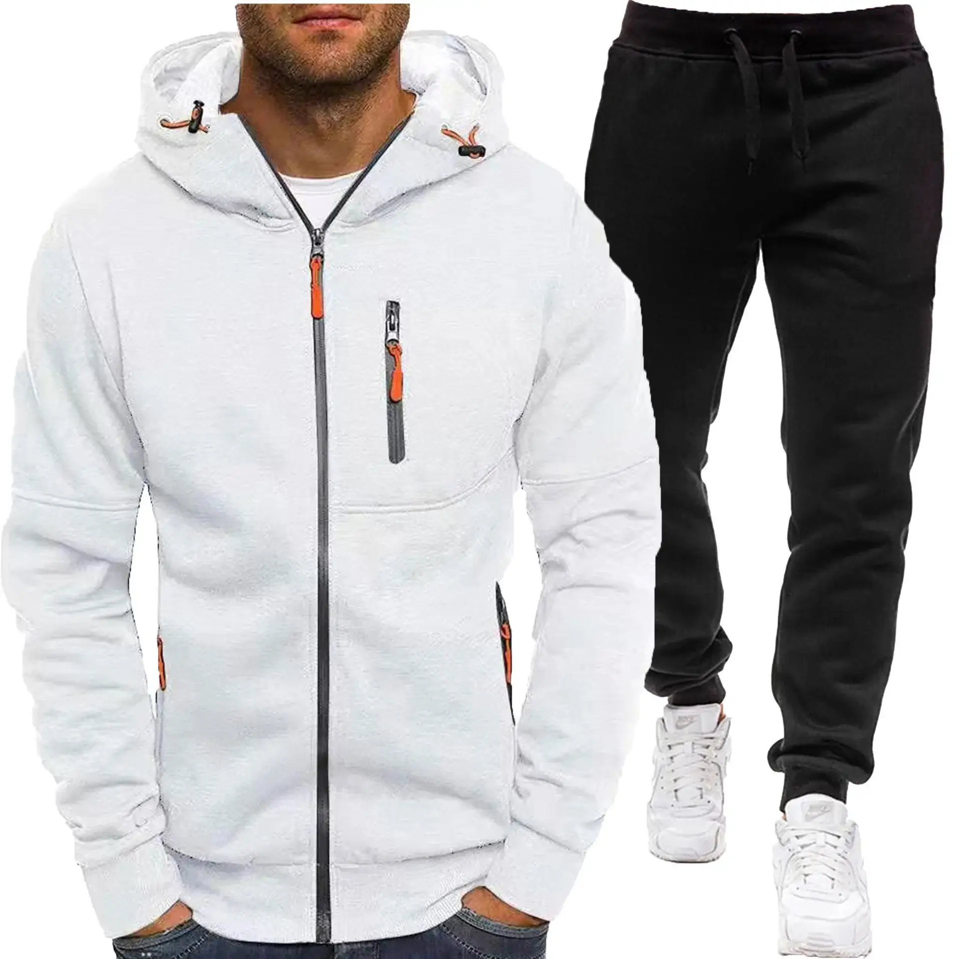 Men Hooded Zipper Track Suit Olive Green 2024 — feature 4