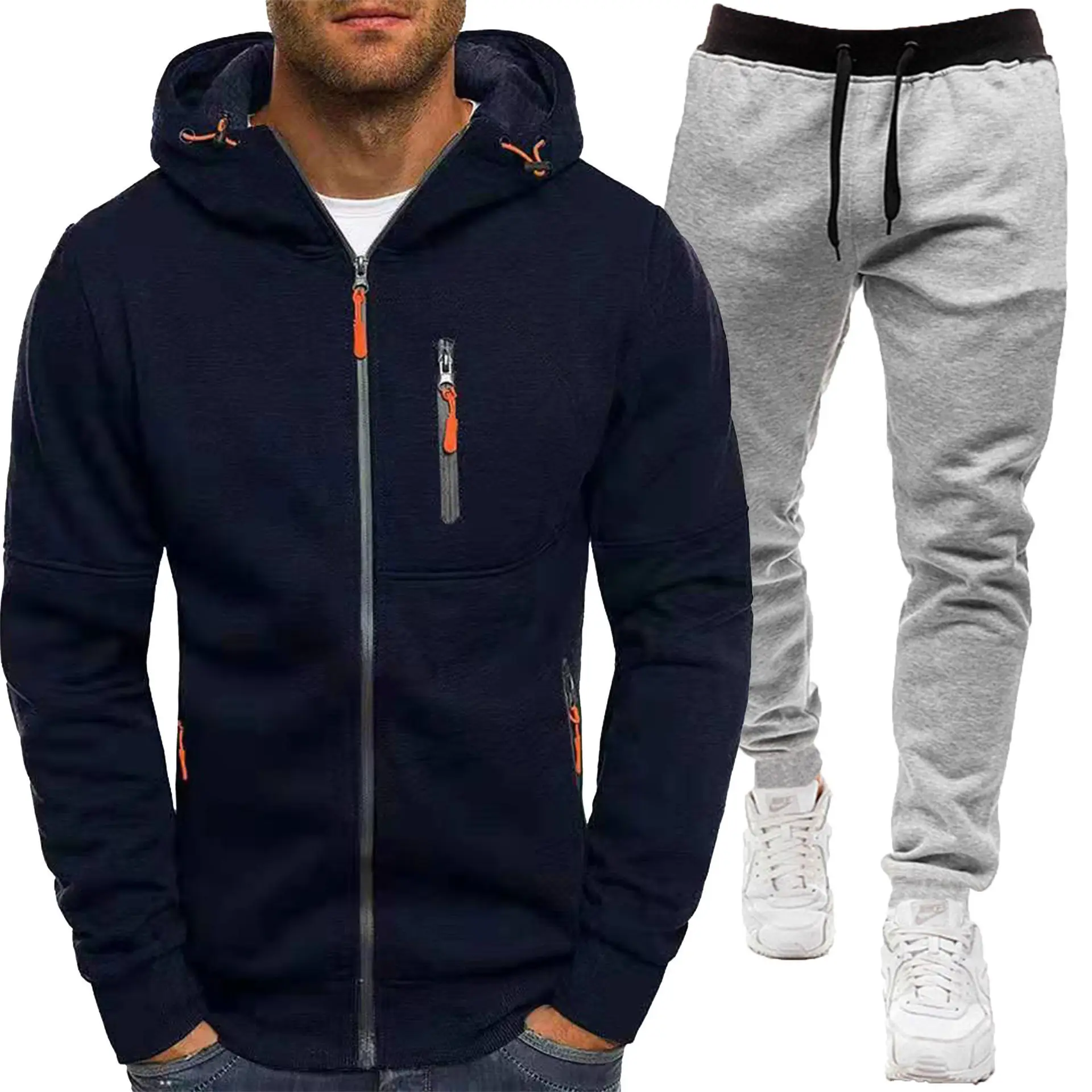 Men Hooded Zipper Track Suit Olive Green 2024 - Image 10