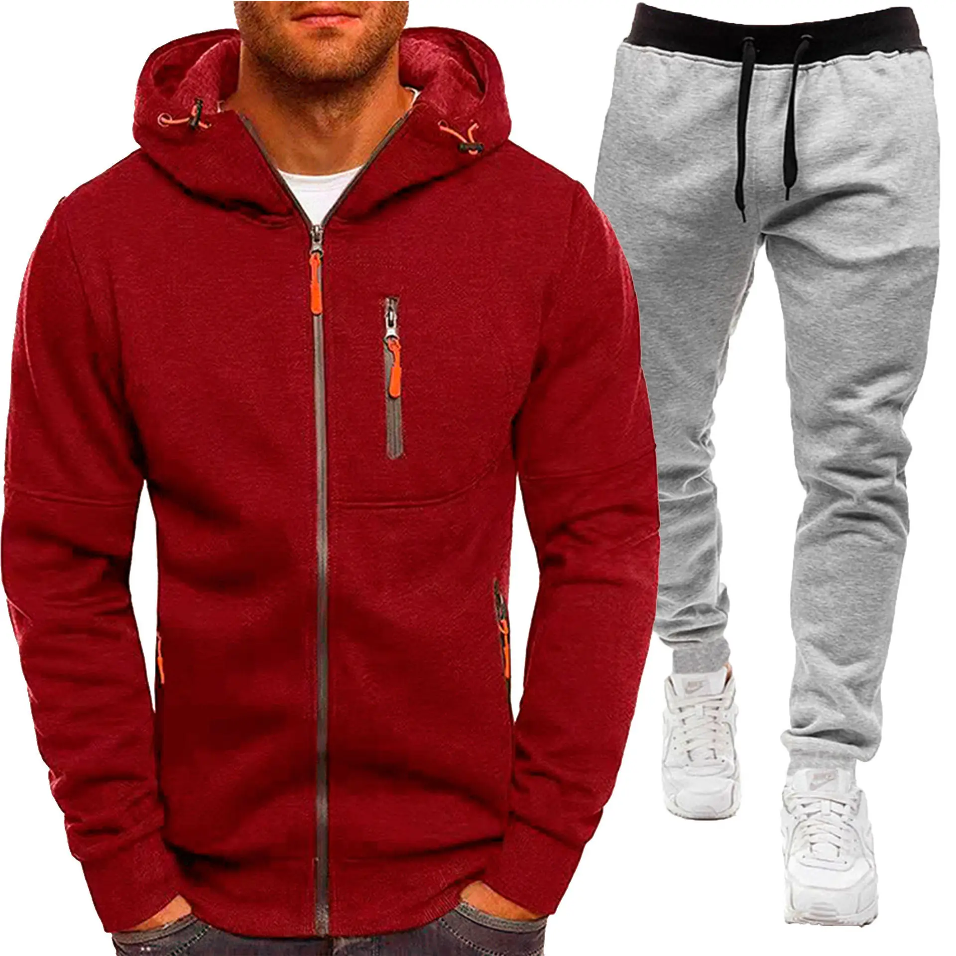 Men Hooded Zipper Track Suit Olive Green 2024 - Image 13