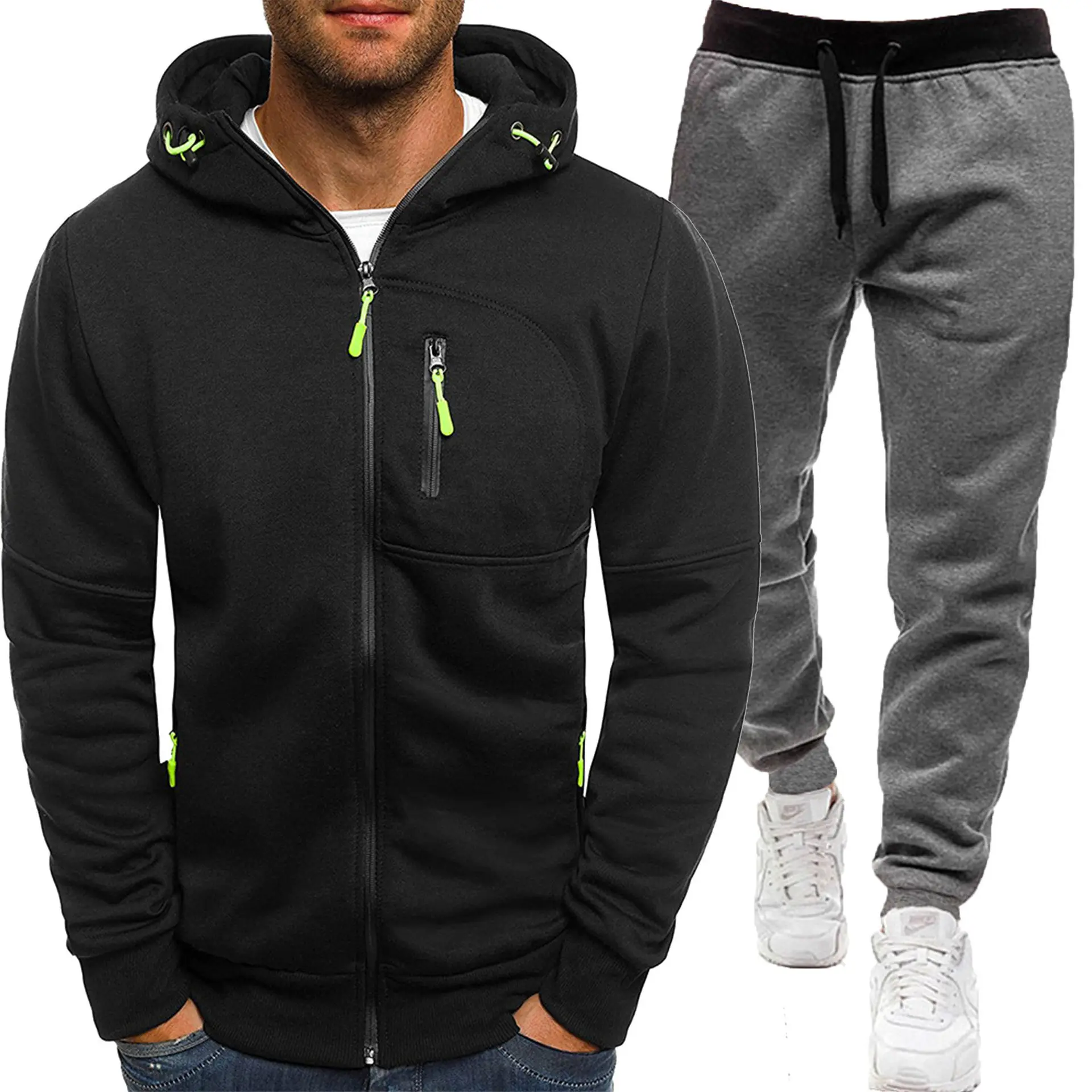 Men Hooded Zipper Track Suit Olive Green 2024 - Image 15