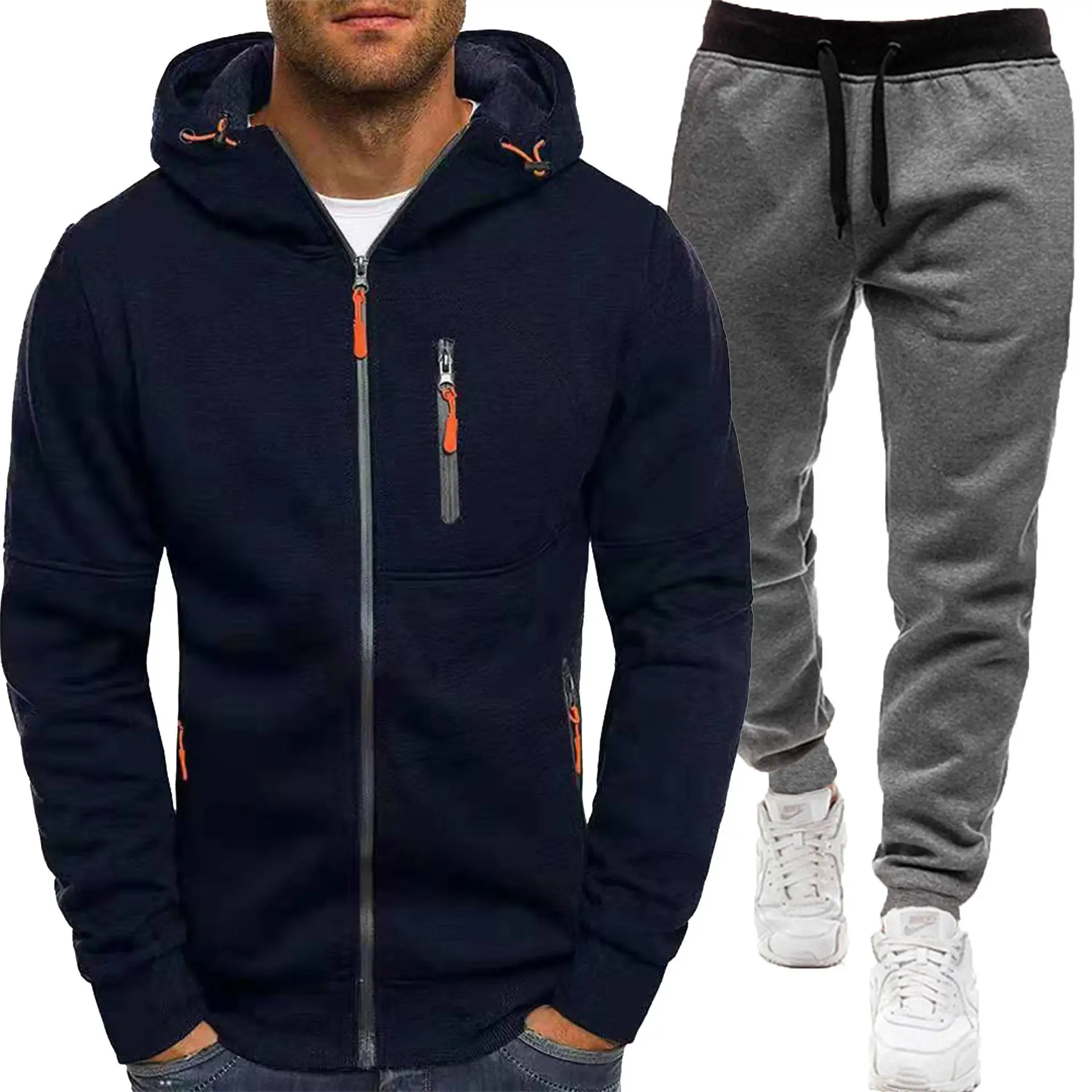 Men Hooded Zipper Track Suit Olive Green 2024 - Image 17