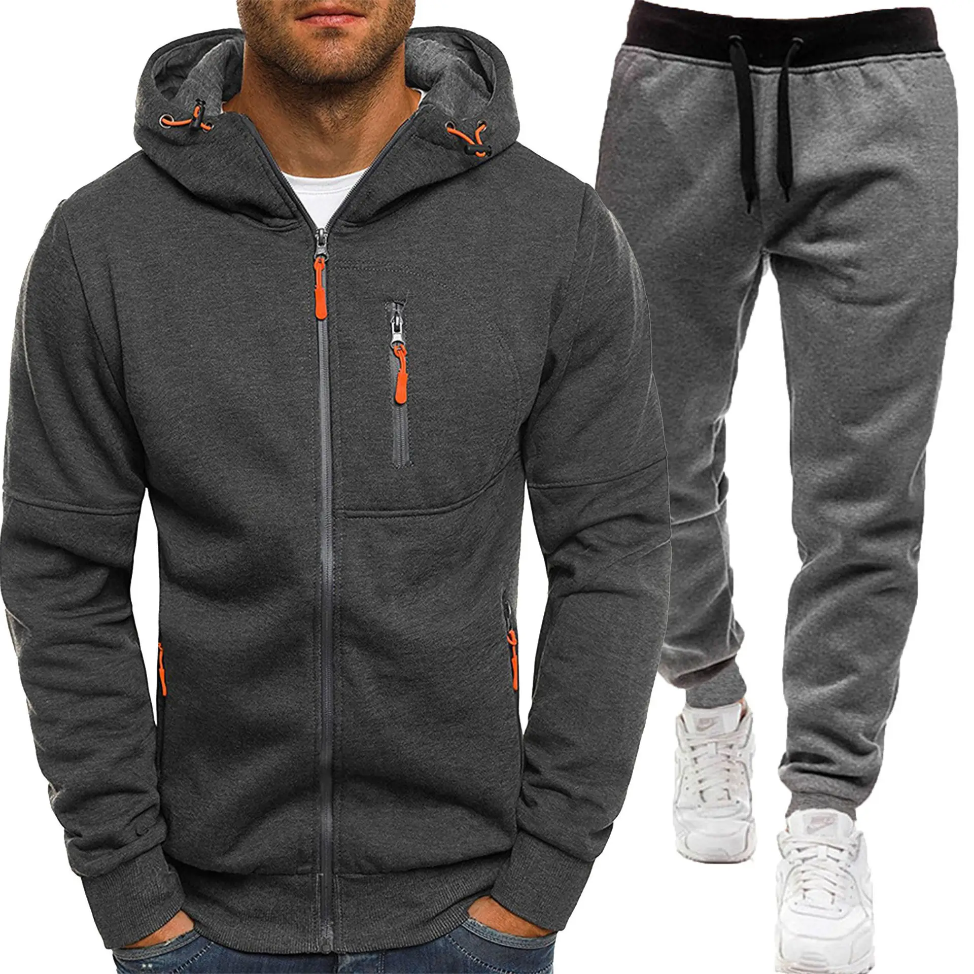 Men Hooded Zipper Track Suit Olive Green 2024 - Image 18