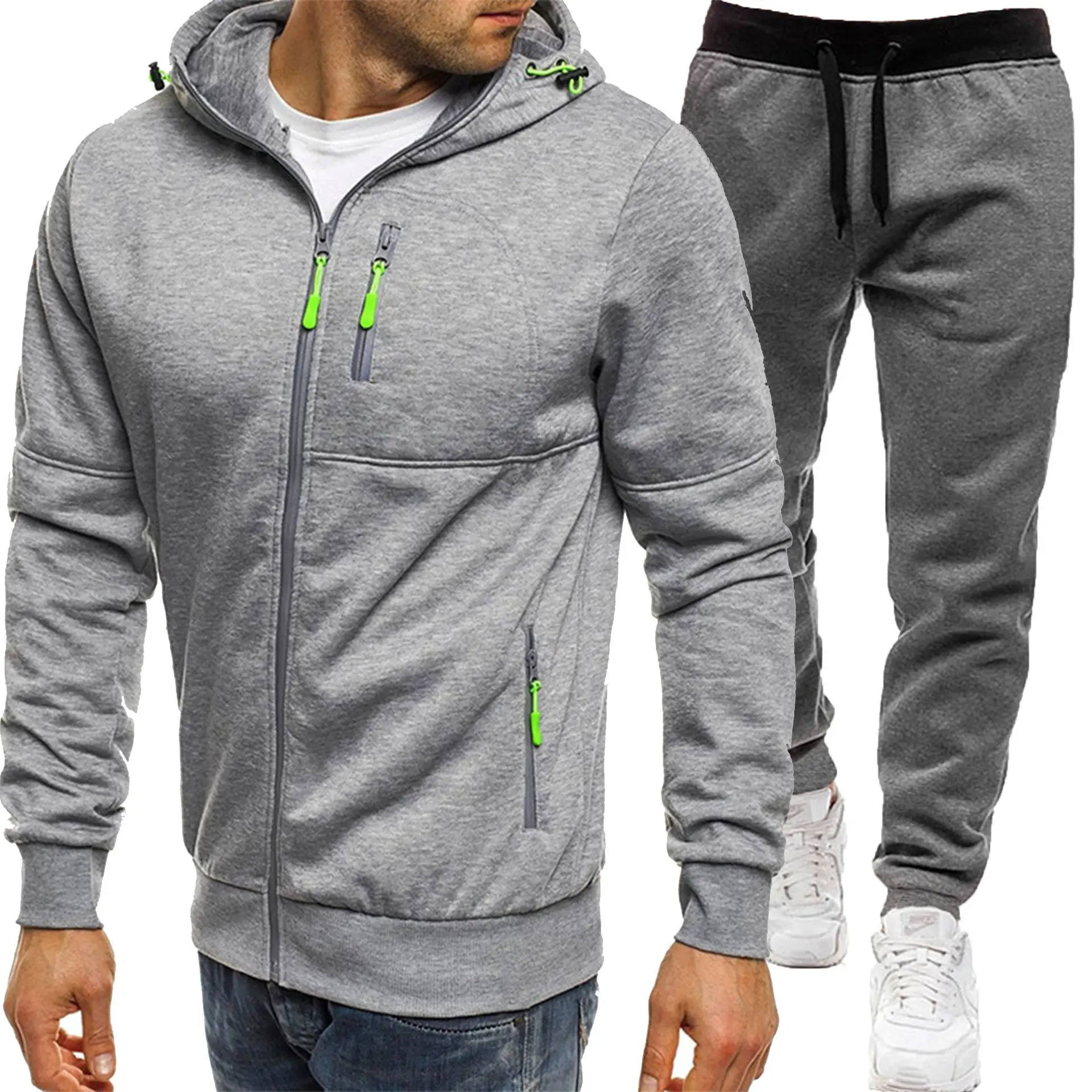 Men Hooded Zipper Track Suit Olive Green 2024 - Image 19