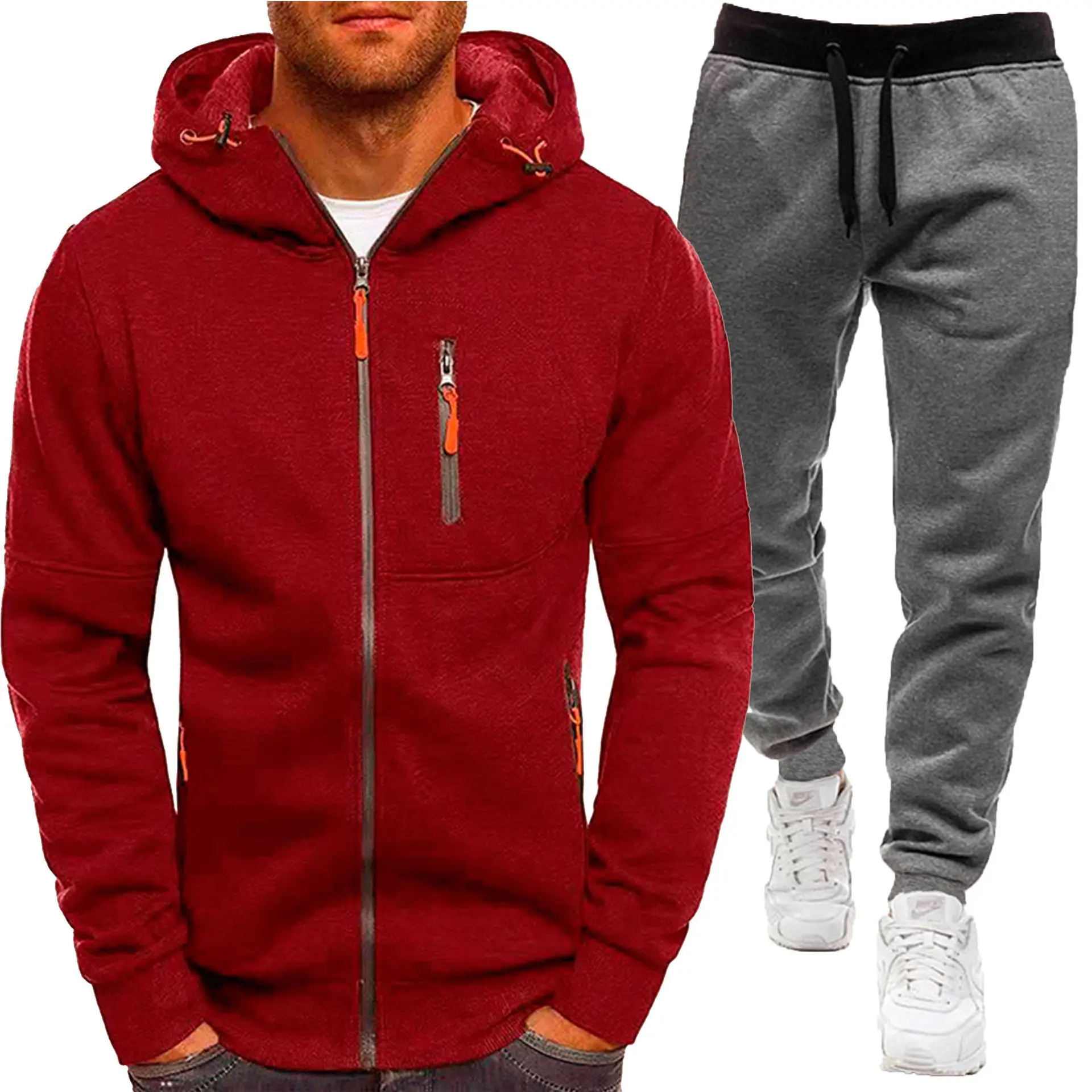 Men Hooded Zipper Track Suit Olive Green 2024 - Image 20