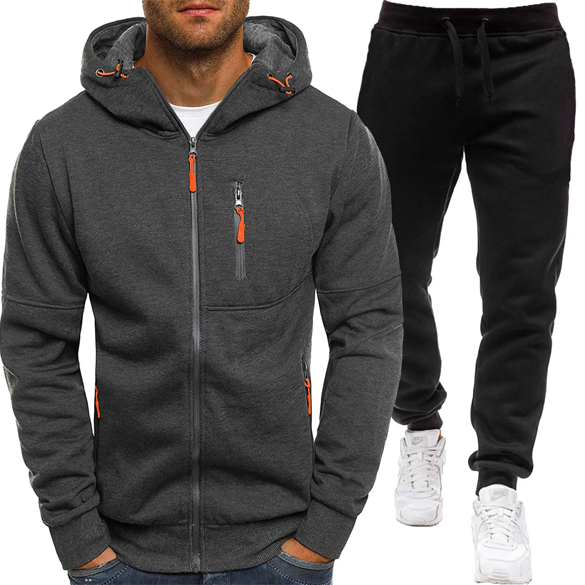 Men Hooded Zipper Track Suit Olive Green 2024 - Image 4