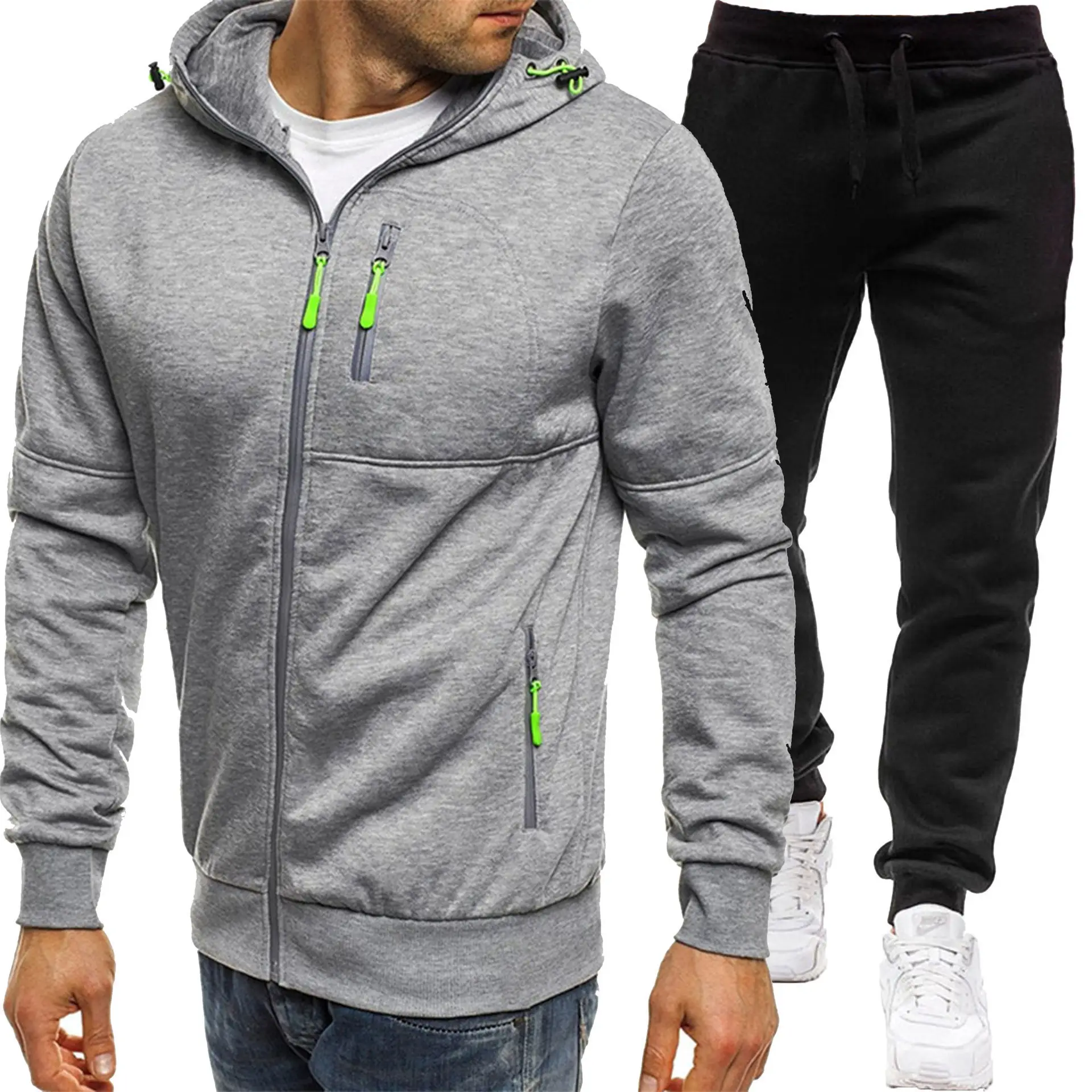 Men Hooded Zipper Track Suit Olive Green 2024 - Image 5