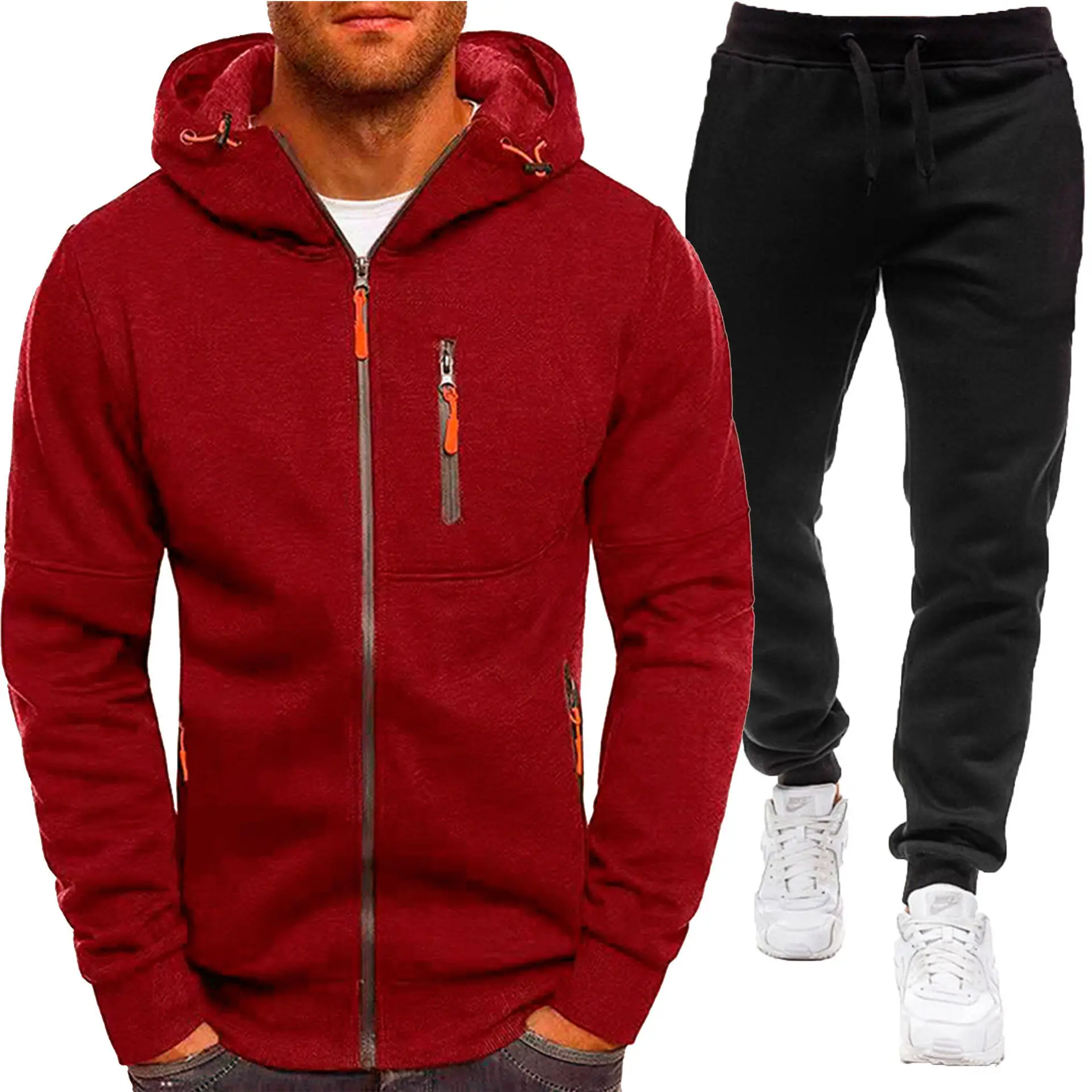 Men Hooded Zipper Track Suit Olive Green 2024 - Image 7