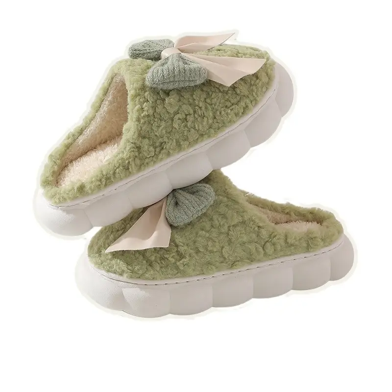 Cotton Slippers Women's Autumn and Winter 2024 New Household Cute Cartoon Bow Rabbit Warm Plush Cotton Slippers Women