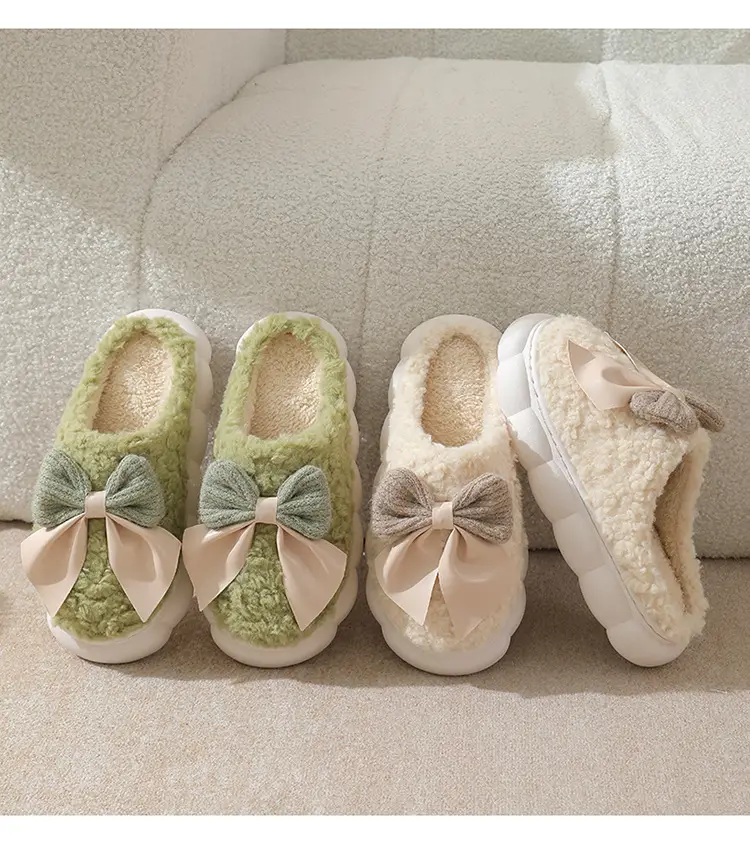 Cotton Slippers Women's Autumn and Winter 2024 New Household Cute Cartoon Bow Rabbit Warm Plush Cotton Slippers Women — feature 16