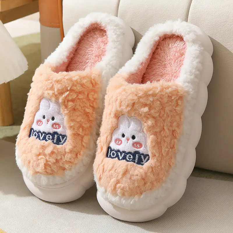 Cotton Slippers Women's Autumn and Winter 2024 New Household Cute Cartoon Bow Rabbit Warm Plush Cotton Slippers Women