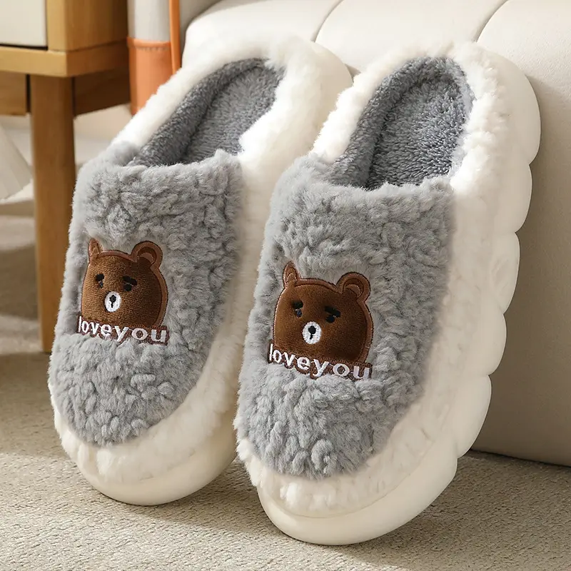 Cotton Slippers Women's Autumn and Winter 2024 New Household Cute Cartoon Bow Rabbit Warm Plush Cotton Slippers Women