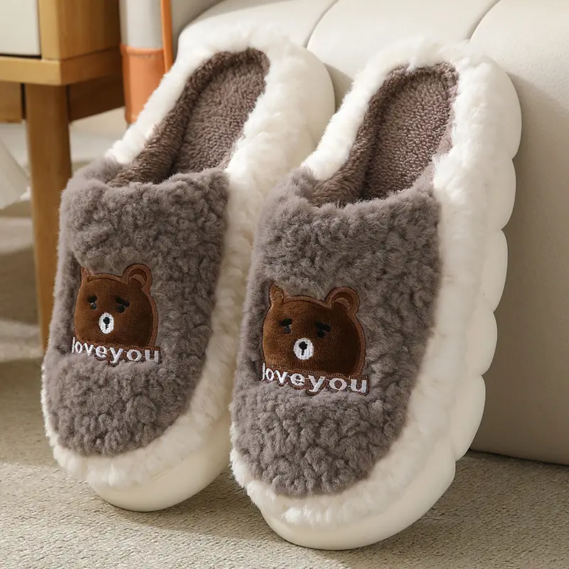 Cotton Slippers Women's Autumn and Winter 2024 New Household Cute Cartoon Bow Rabbit Warm Plush Cotton Slippers Women