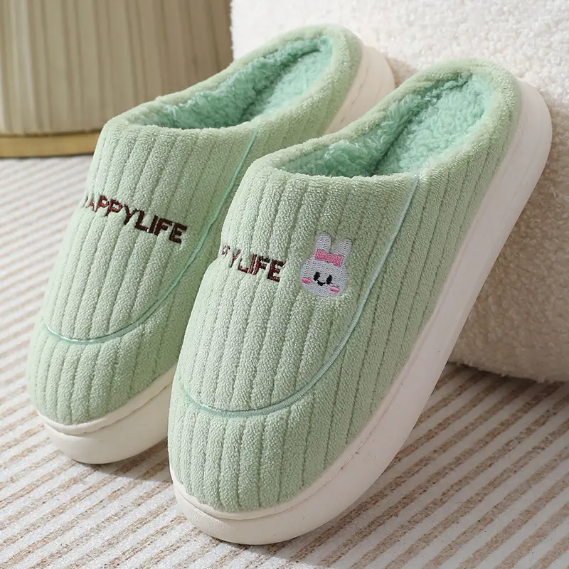 Cotton Slippers Women's Autumn and Winter 2024 New Household Cute Cartoon Bow Rabbit Warm Plush Cotton Slippers Women