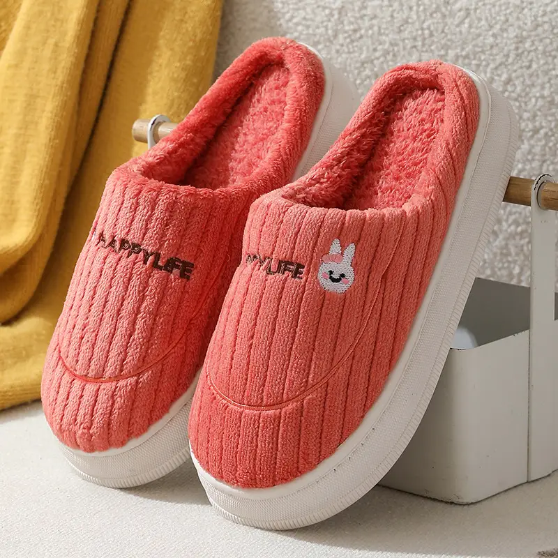 Cotton Slippers Women's Autumn and Winter 2024 New Household Cute Cartoon Bow Rabbit Warm Plush Cotton Slippers Women