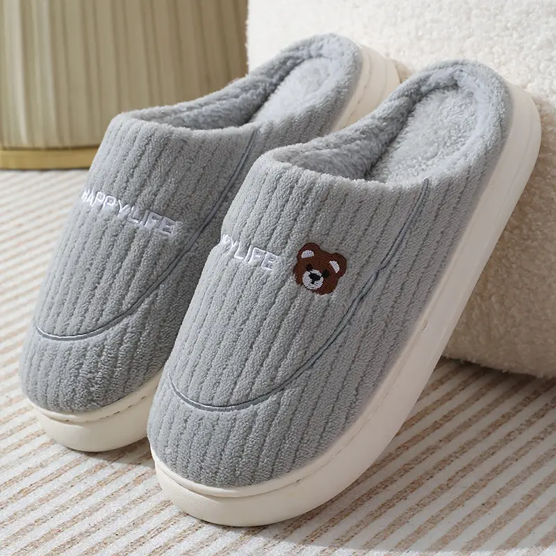 Cotton Slippers Women's Autumn and Winter 2024 New Household Cute Cartoon Bow Rabbit Warm Plush Cotton Slippers Women