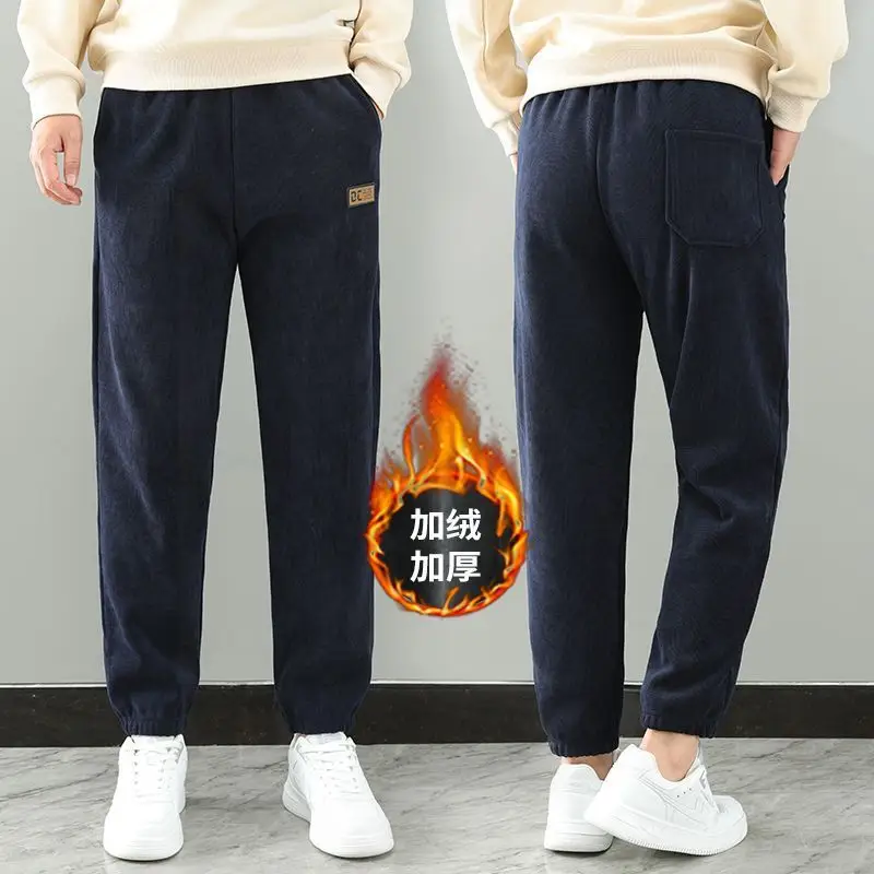 Men's Fleece Lined Drawstring Trousers Black Spring Autumn - Image 6