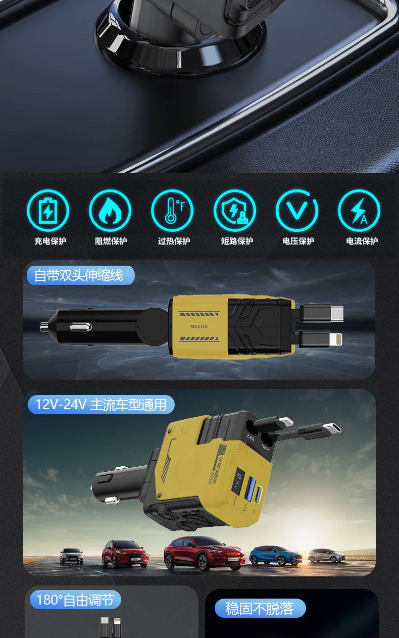 Mecha Car Charger 120W Super Fast Charging Yellow — feature 2