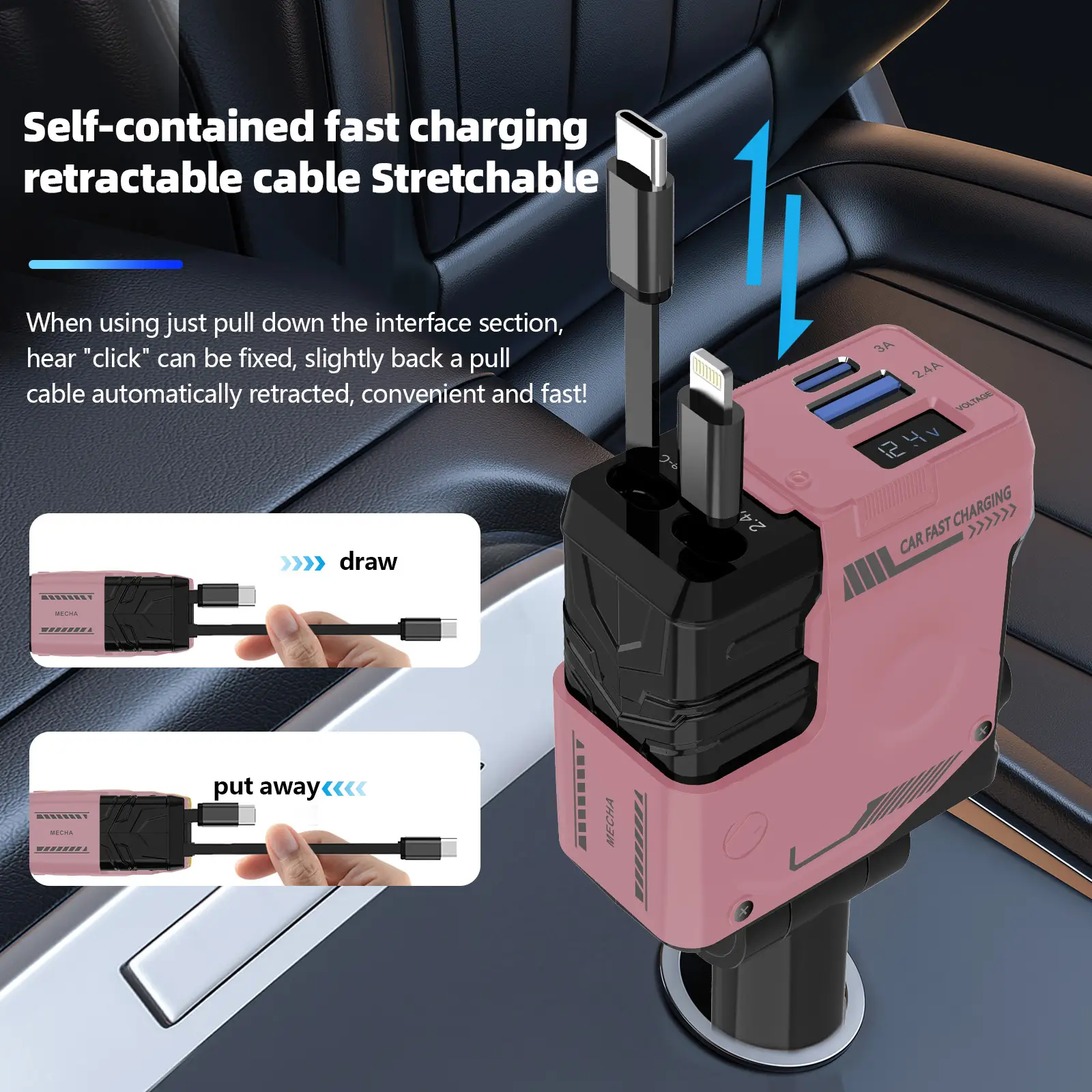 Mecha Car Charger 120W Super Fast Charging Yellow