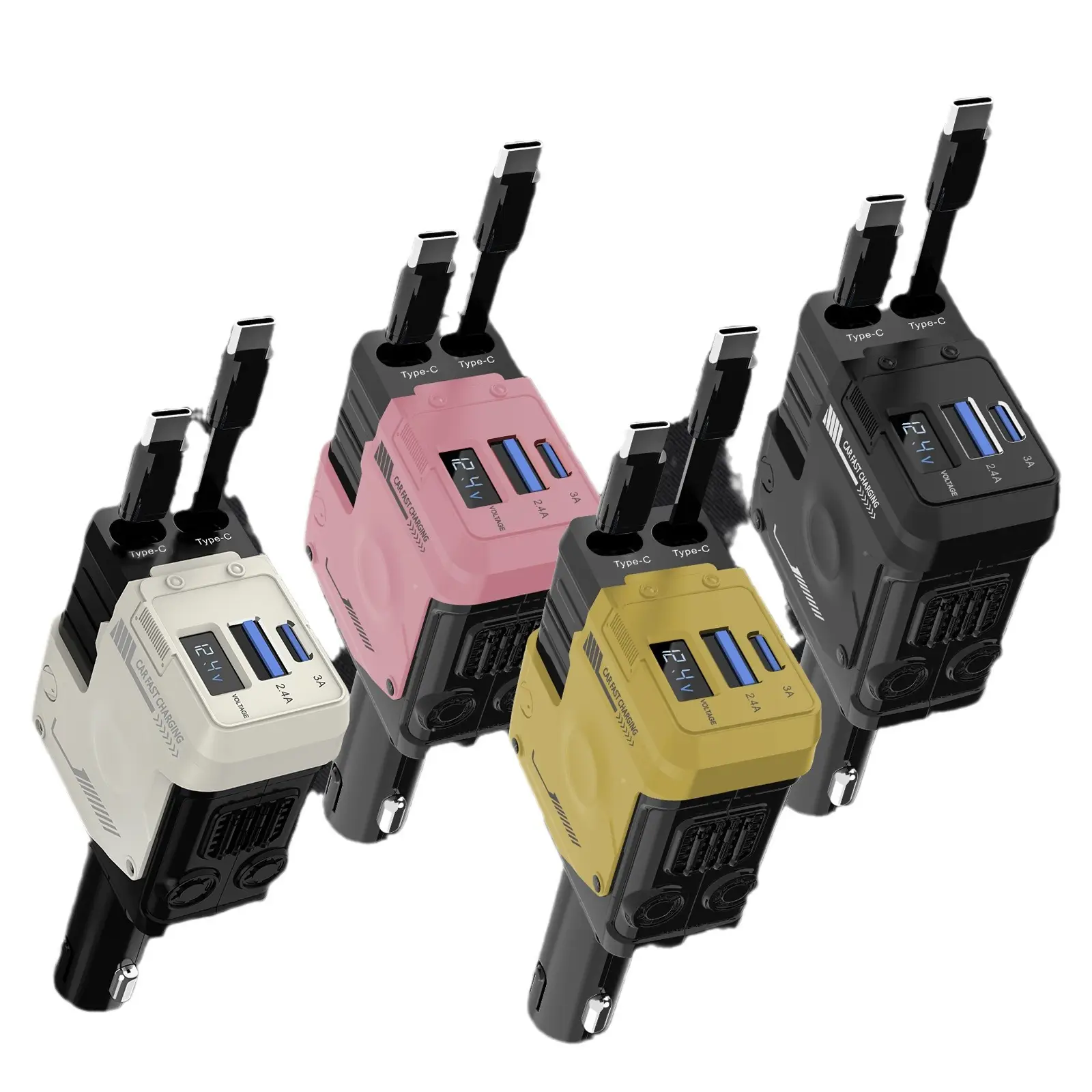 Mecha Car Charger 120W Super Fast 4-in-1 Pink