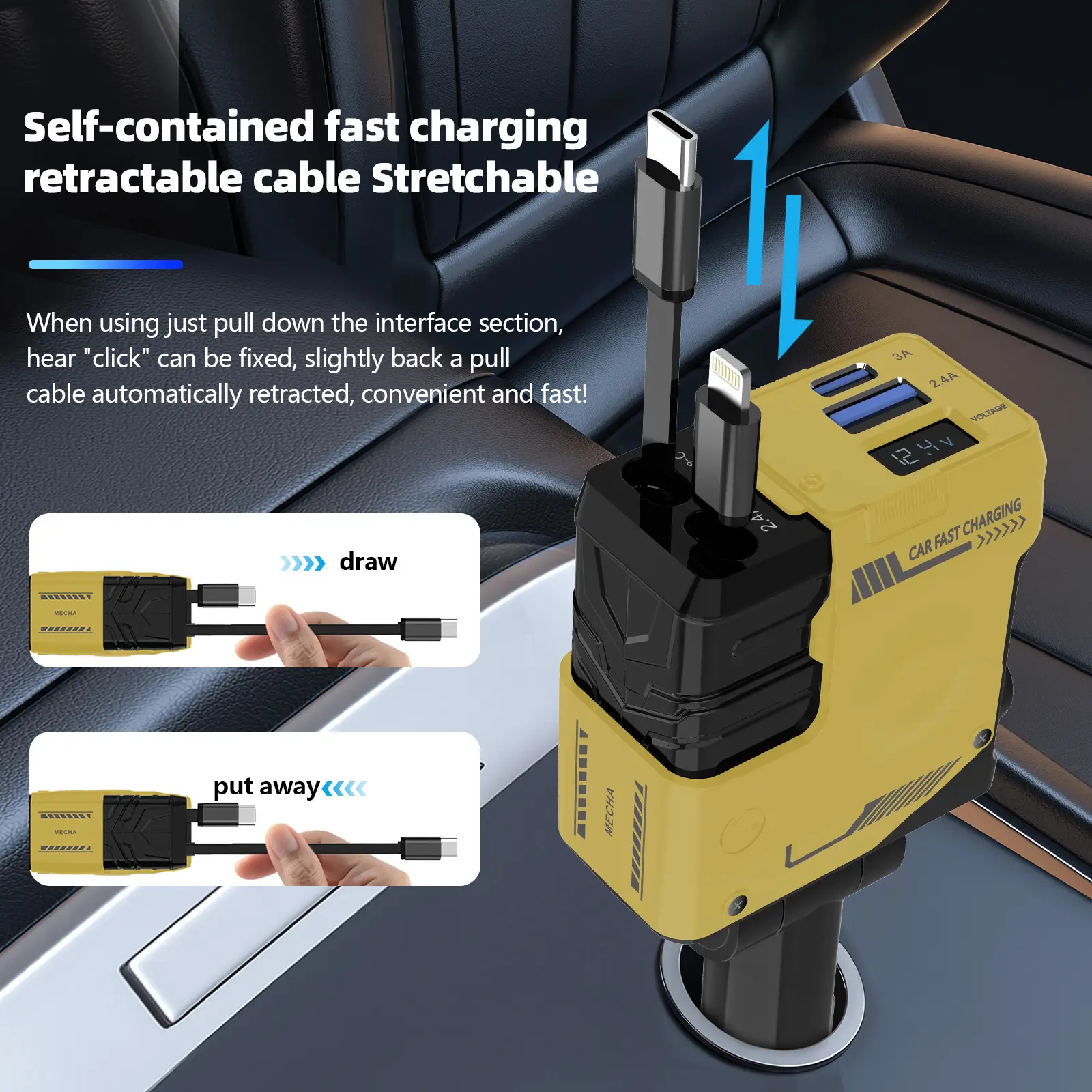 Mecha Car Charger 120W Super Fast 4-in-1 Pink