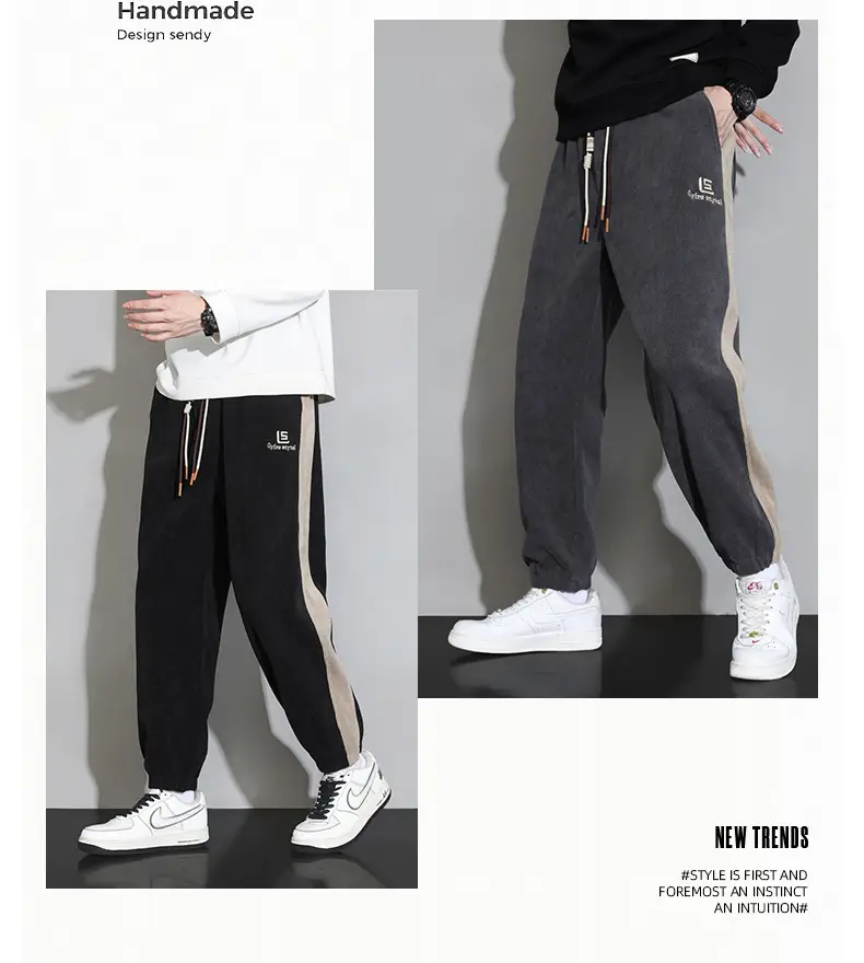 Plus Size Explosions Corduroy Pants Spring Autumn Loose Leg Sports Casual Pants Hong Kong-style All-match Leg Sports Pants — feature 11