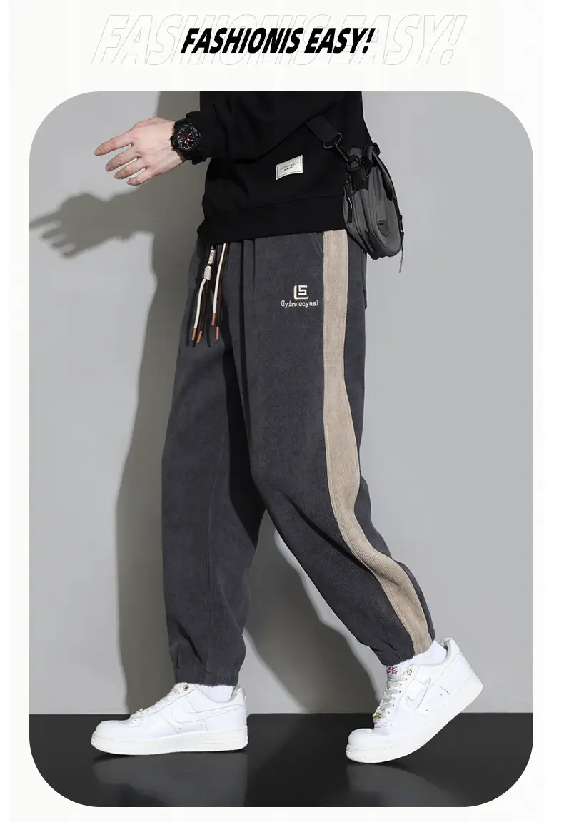 Plus Size Explosions Corduroy Pants Spring Autumn Loose Leg Sports Casual Pants Hong Kong-style All-match Leg Sports Pants — feature 6
