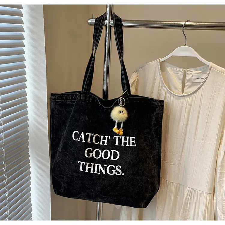 Korean Style Catch The Good Things Denim Tote Bag — feature 11