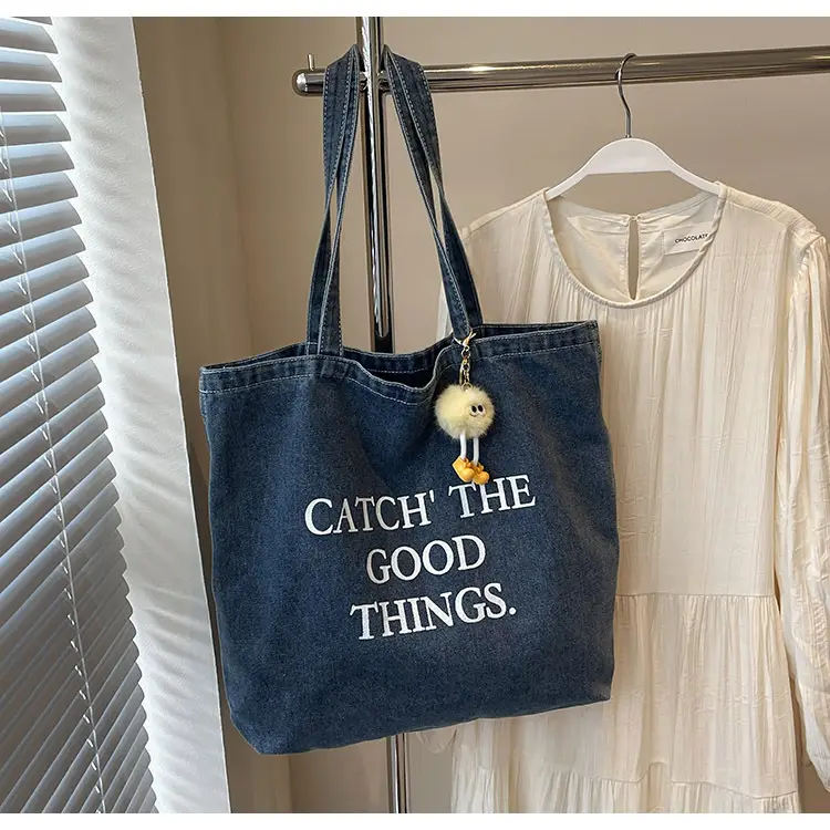 Korean Style Catch The Good Things Denim Tote Bag — feature 12