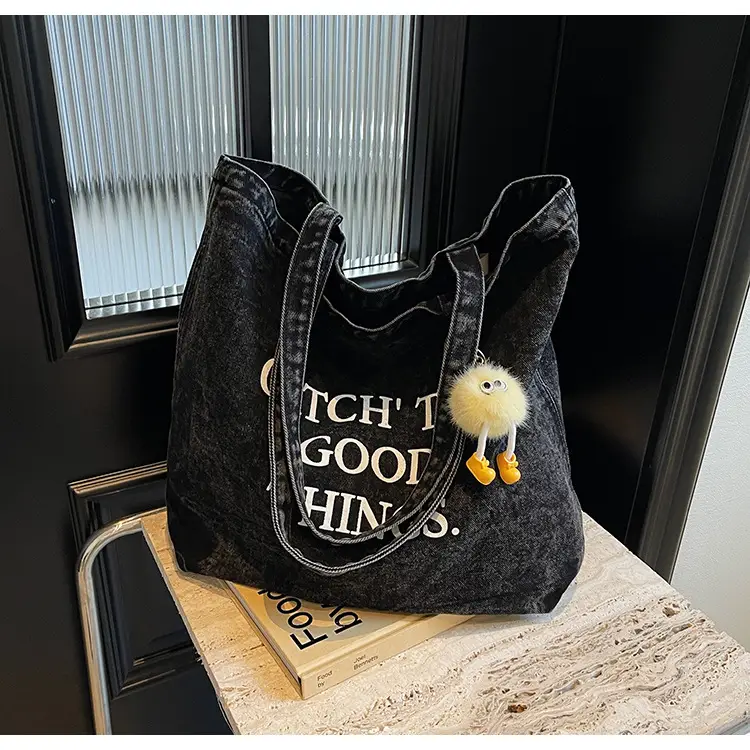 Korean Style Catch The Good Things Denim Tote Bag — feature 13