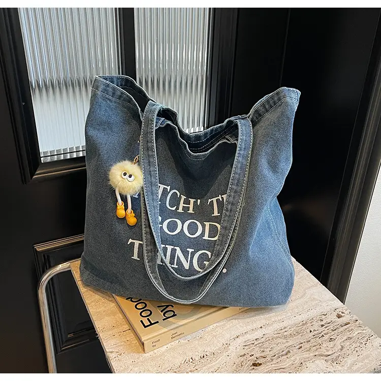 Korean Style Catch The Good Things Denim Tote Bag — feature 14