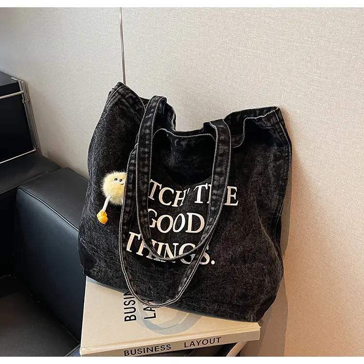 Korean Style Catch The Good Things Denim Tote Bag — feature 15